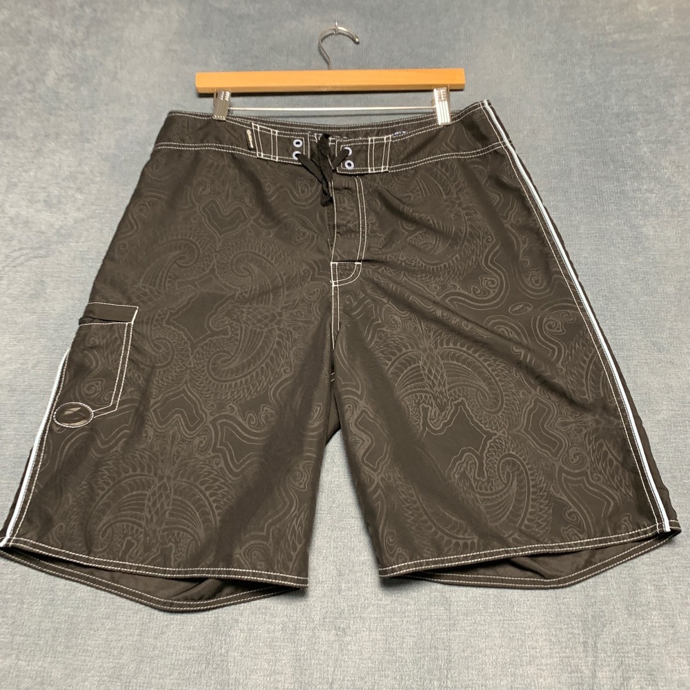 Kirra Board Shorts Mens 34 Black Gray Paisley Utility Pocket Surfing Summer Wear